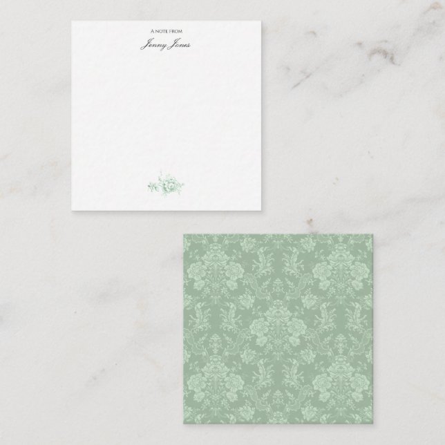 Elegant Romantic Chic Floral Damask-Sage Green Card (Front/Back)