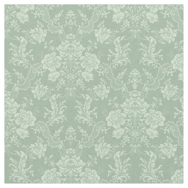 Elegant Romantic Chic Floral Damask-Sage Green Fabric (Close Up)