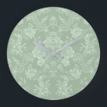 Elegant Romantic Chic Floral Damask-Sage Green Large Clock<br><div class="desc">Elegant vintage-inspired floral damask design featuring chic monochrome light-on-dark sage green flowers,  leafy scrolls and swags of delicate lacy ribbons. This pattern is seamless and can be scaled up or down.</div>