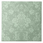 Elegant Romantic Chic Floral Damask-Sage Green Tile<br><div class="desc">Elegant vintage-inspired floral damask design featuring chic monochrome light-on-dark sage green flowers,  leafy scrolls and swags of delicate lacy ribbons. This pattern is seamless and can be scaled up or down.</div>