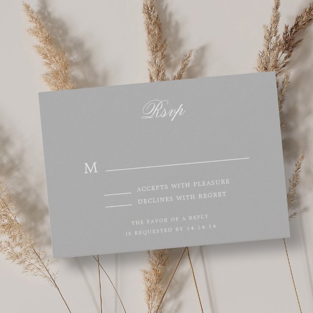 Elegant Romantic Classic Wedding RSVP Grey Silver Card (Elegant Romantic Classic Wedding RSVP Gray Silver)