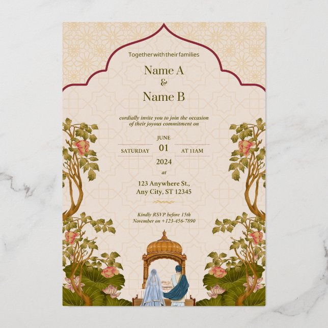 Elegant Romantic Colourful  Wedding Card (Front)