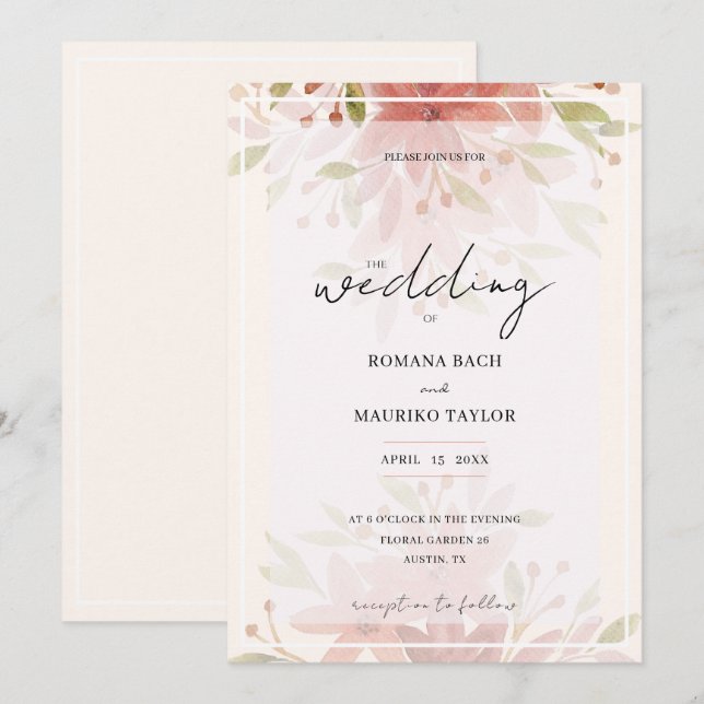 Elegant Romantic Country Floral Terracotta Blush Invitation (Front/Back)