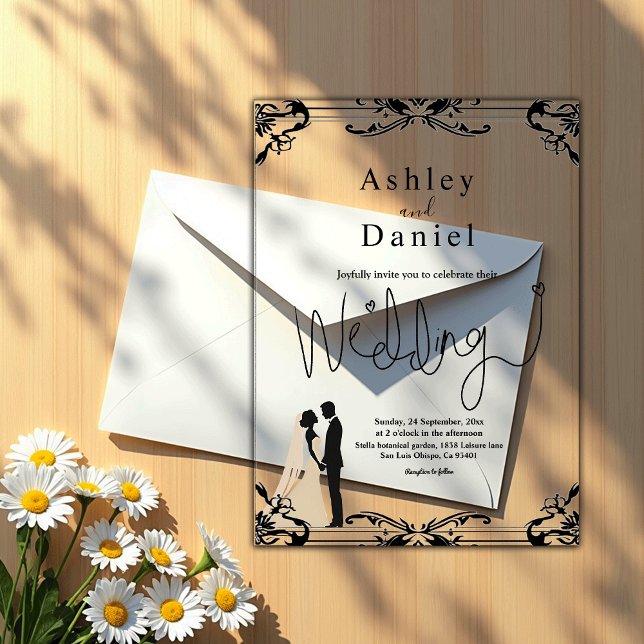Elegant Romantic Couple Black And White Wedding Acrylic Invitations (Creator Uploaded)