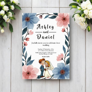 Elegant Romantic Couple Watercolor Floral Wedding Invitation