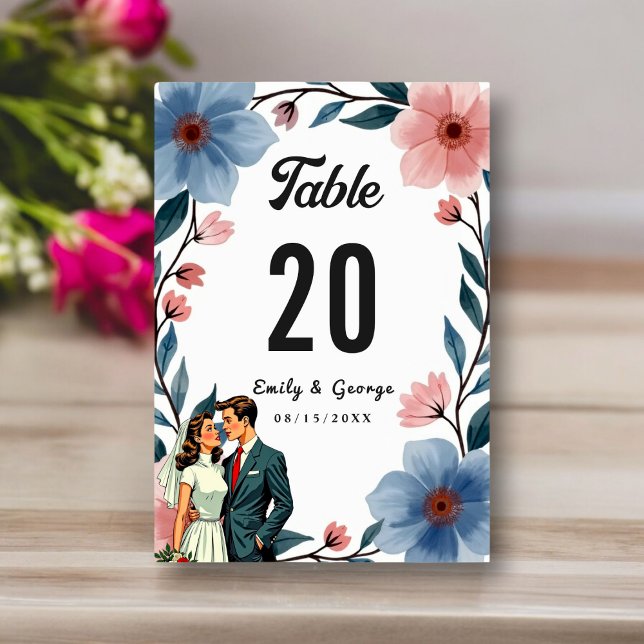 Elegant Romantic Couple Watercolor Floral Wedding Table Number (Creator Uploaded)