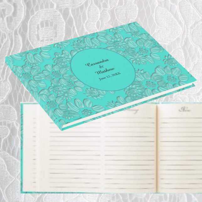 Elegant Romantic Daisies Floral Turquoise Wedding Guest Book (Elegant Romantic Daisies Floral Turquoise Wedding Guest Book)