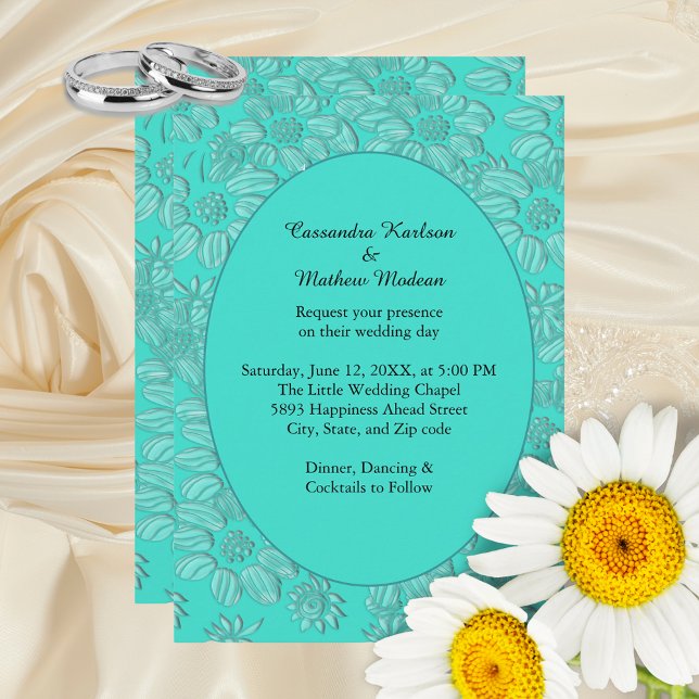 Elegant Romantic Daisies Floral Turquoise Wedding Invitation (Elegant Romantic Daisies Floral Turquoise Wedding Invitation)