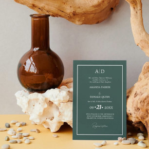 Elegant & Romantic Emerald green Monogram Wedding  Invitation