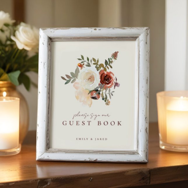 Elegant Romantic Fall Floral Guest Book Sign (Creator Uploaded)