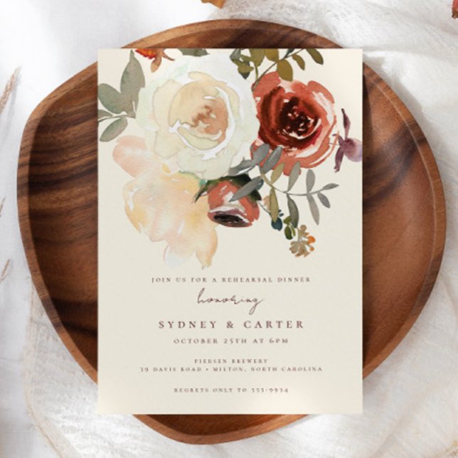 Elegant Romantic Fall Floral Red Rehearsal Dinner Invitation (Creator Uploaded)