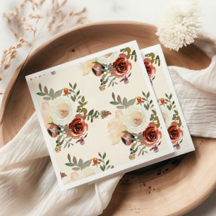 Elegant Romantic Fall Floral Red Wedding Napkin