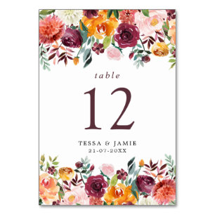 Elegant Romantic Fall Floral Table Number Card