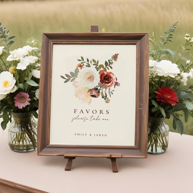 Elegant Romantic Fall Floral Wedding Favours Sign (Creator Uploaded)