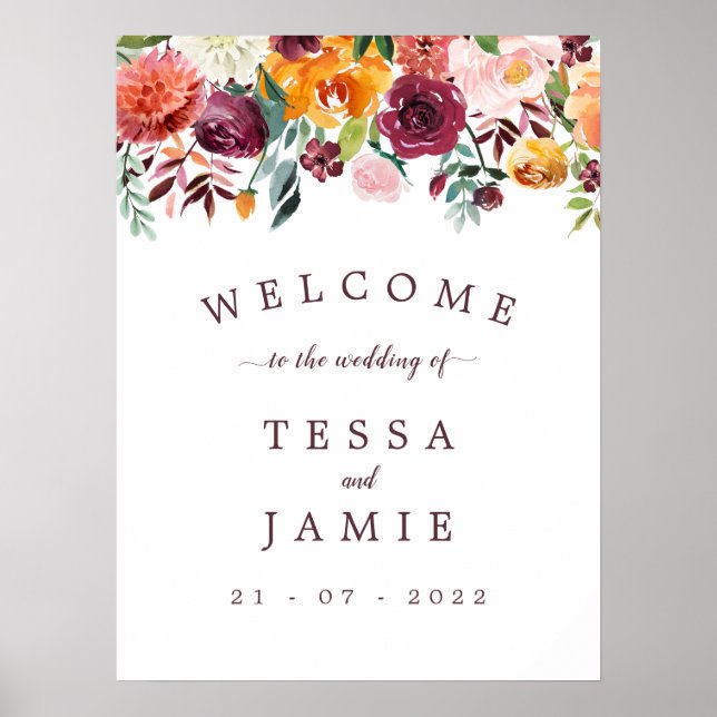 Elegant Romantic Fall Floral Wedding Poster (Front)
