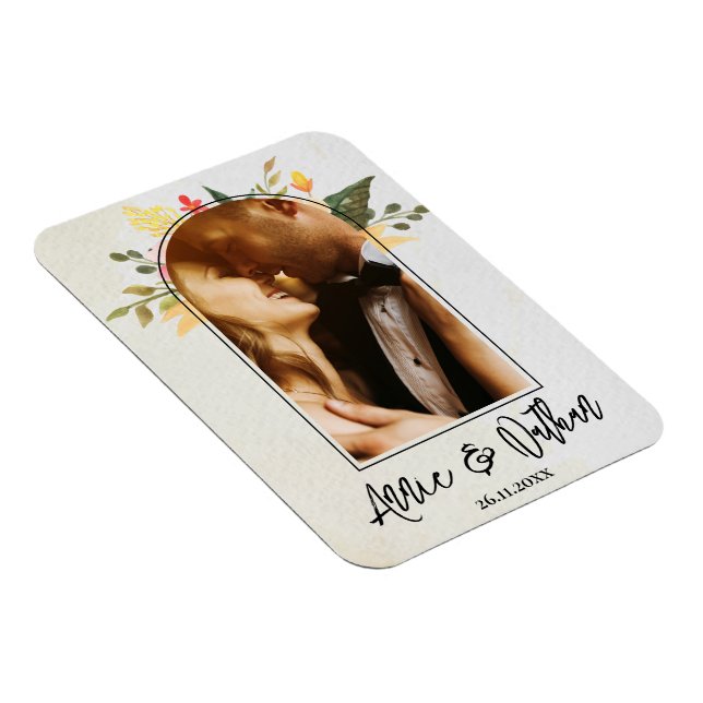  Elegant Romantic Floral Arch Script Photo Wedding Magnet (Right Side)