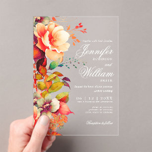 Elegant Romantic Floral Autumn Fall Wedding Acrylic Invitations
