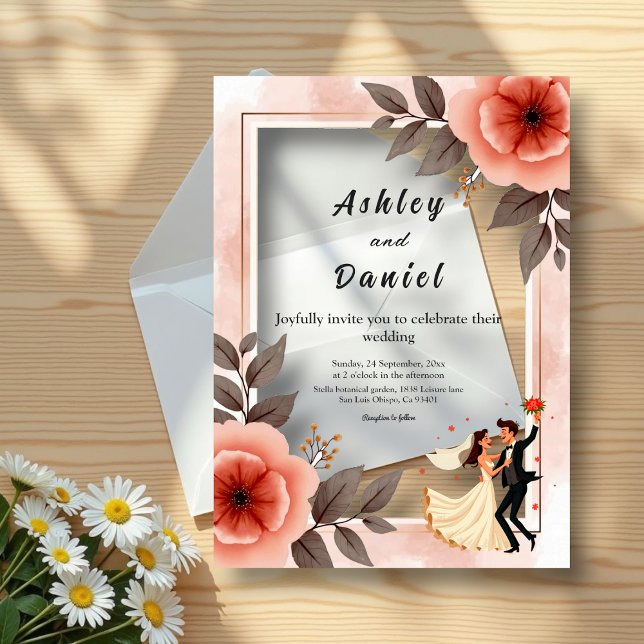 Elegant Romantic Floral Bride And Groom Wedding Acrylic Invitations (Creator Uploaded)