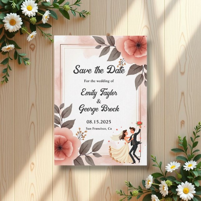 Elegant Romantic Floral Bride And Groom Wedding Save The Date (Creator Uploaded)