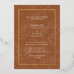 Elegant Romantic Floral Burnt Orange Wedding Gold