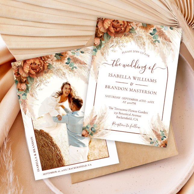 Elegant Romantic Floral Calligraphy Boho Wedding Invitation (Creator Uploaded)