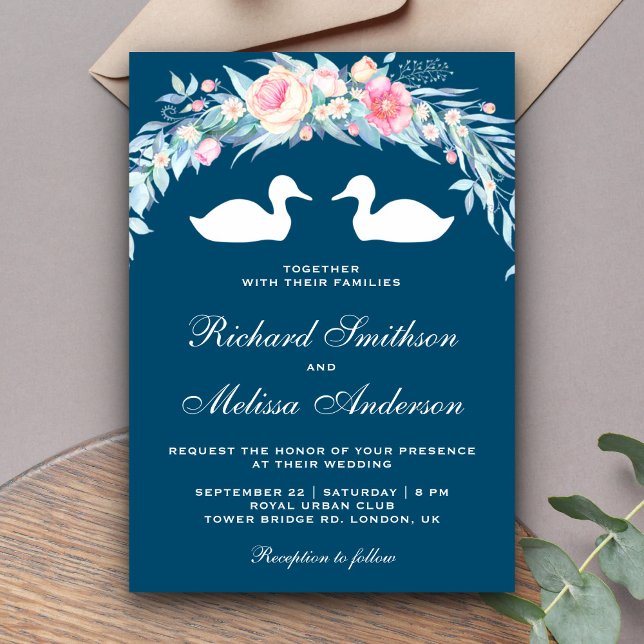Elegant Romantic Floral Ducks Wedding Invitation (Creator Uploaded)