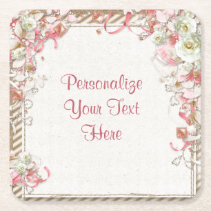 Elegant & Romantic Floral Garden Flower Canopy Square Paper Coaster