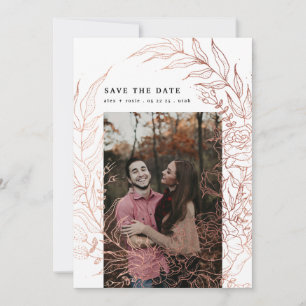 Elegant Romantic Floral Rose Gold Wreath Wedding Save The Date
