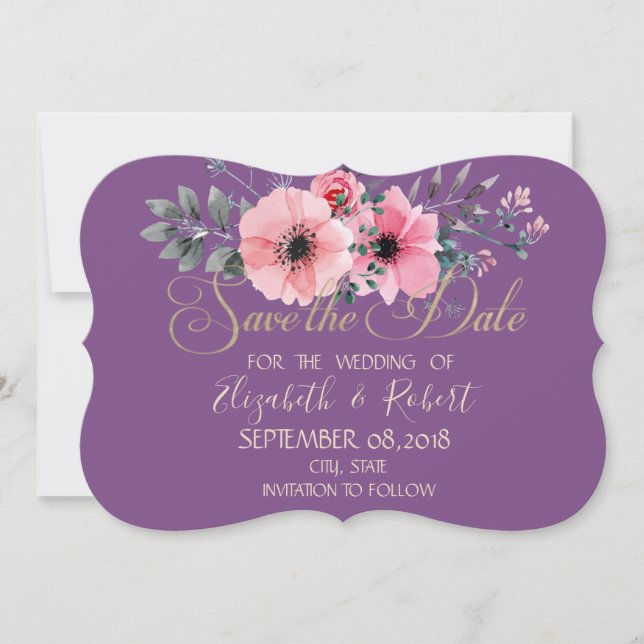Elegant Romantic  Floral Save The Date (Front)