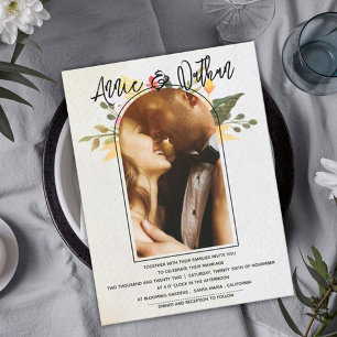 Elegant Romantic Floral Script Arch Photo Wedding Postcard