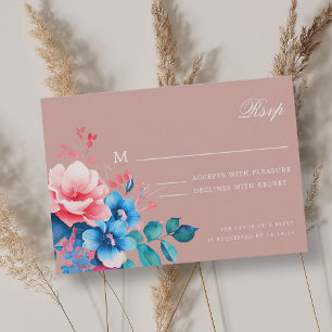 Elegant Romantic Floral Script Wedding RSVP Blush Card