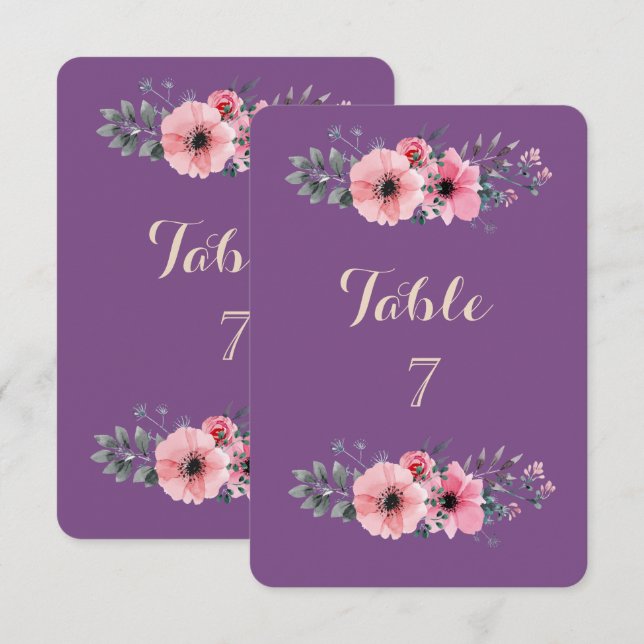 Elegant Romantic Floral Table Card (Front/Back)