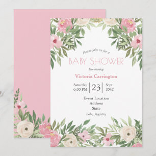 Elegant Romantic Floral Watercolor Baby Invitation