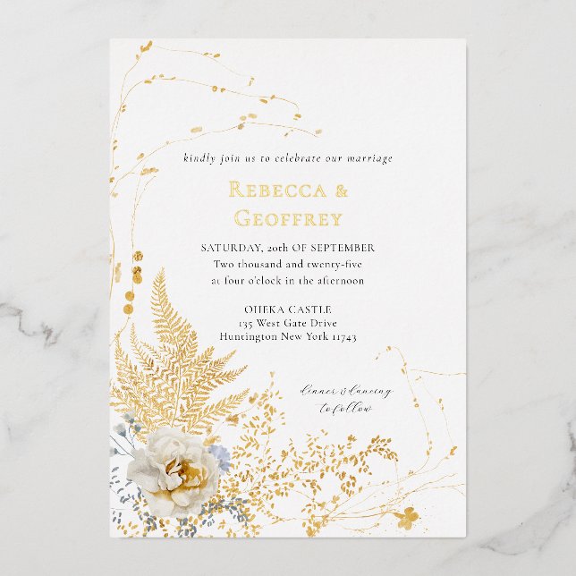 Elegant Romantic Floral Watercolor Wedding Gold (Front)