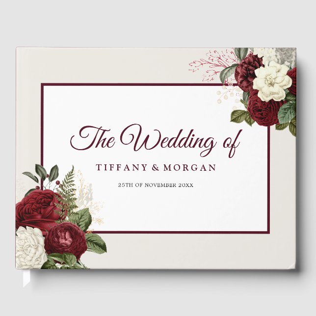 Elegant Romantic Floral Wedding Guest Book (Front)