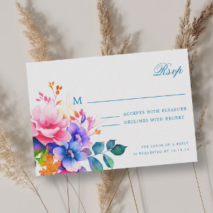 Elegant Romantic Floral Wedding RSVP Rainbow Card