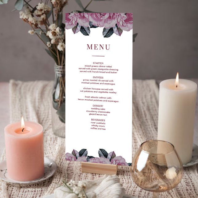 Elegant Romantic Floral Wedding Table Menu Card (Elegant Romantic Floral Wedding Table Menu Card)