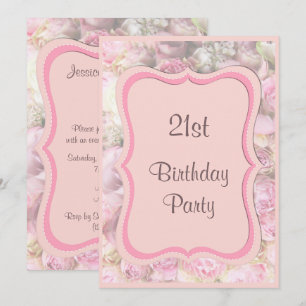 Elegant & Romantic Framed Bouquet 21st Birthday Invitation