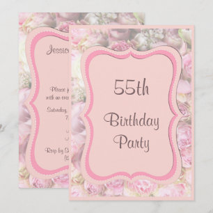 Elegant & Romantic Framed Bouquet 55th Birthday Invitation