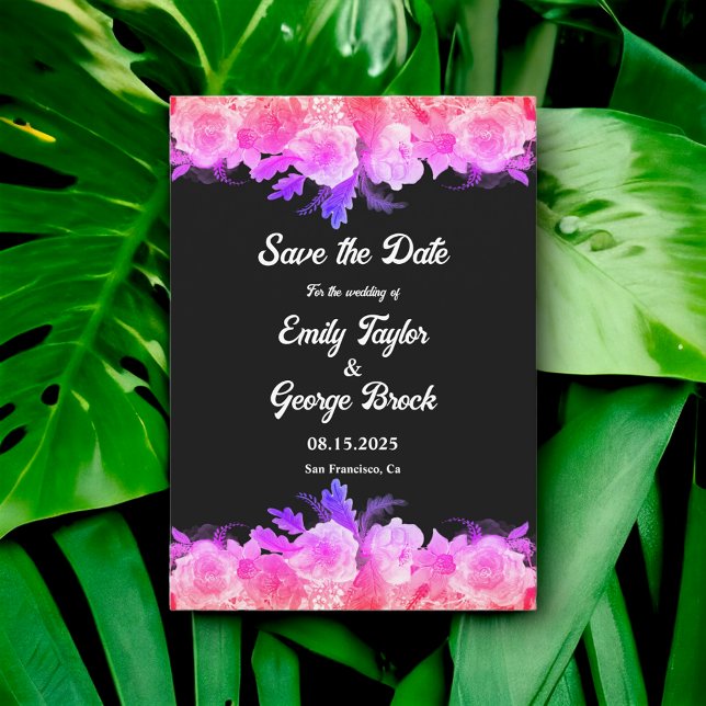 Elegant Romantic Glow Roses Neon Floral Wedding Save The Date (Creator Uploaded)