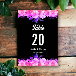 Elegant Romantic Glow Roses Neon Floral Wedding Table Number