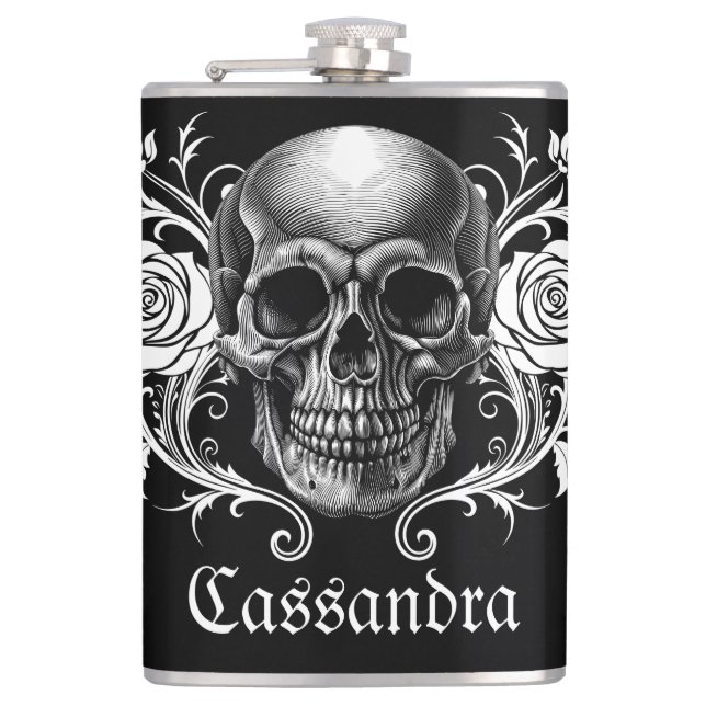 Elegant, Romantic Goth Personalised  Hip Flask (Front)