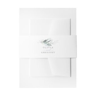 Elegant Romantic Greenery Dusty Blue Wedding Invitation Belly Band