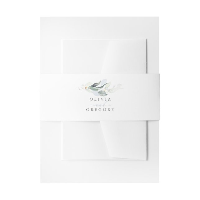 Elegant Romantic Greenery Dusty Blue Wedding Invitation Belly Band (Front Example)