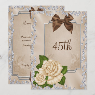 Elegant Romantic Ivory Roses & Bows 45th Invitation