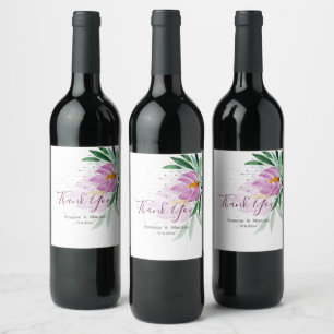 Elegant Romantic Lilac Lotus Watercolor Art Wine Label