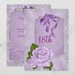 Elegant Romantic Lilac Roses & Bows 18th Invitation