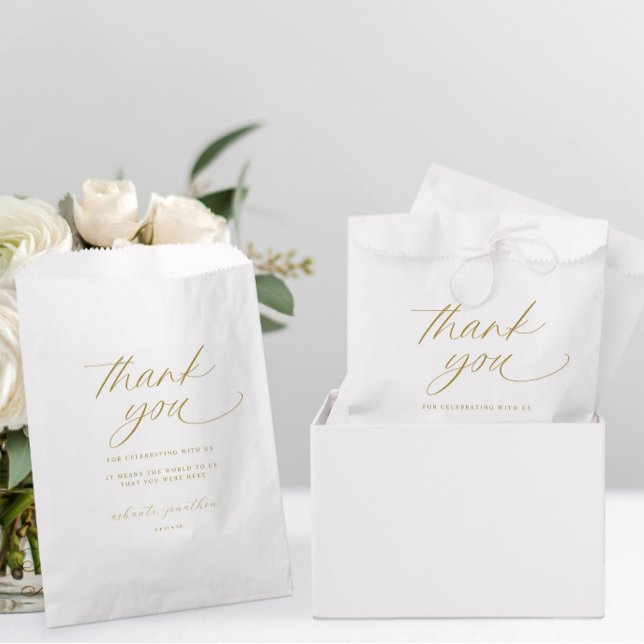 Elegant Romantic Modern Gold Wedding Thank You Favour Bags (Modern Romantic Gold Wedding Favor Bags - Thank You)