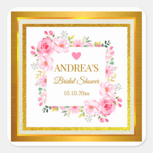 Elegant Romantic Modern Pink Floral Bridal Shower Square Sticker
