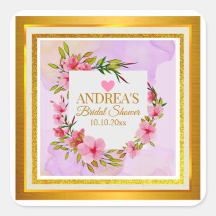 Elegant Romantic Modern Pink Floral Bridal Shower Square Sticker